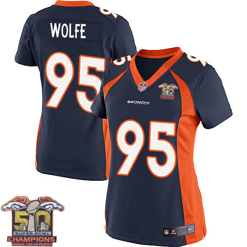 Women's Elite Derek Wolfe Super Bowl 50 Champions Nike Jersey Navy Blue Alternate - #95 NFL Denver Broncos